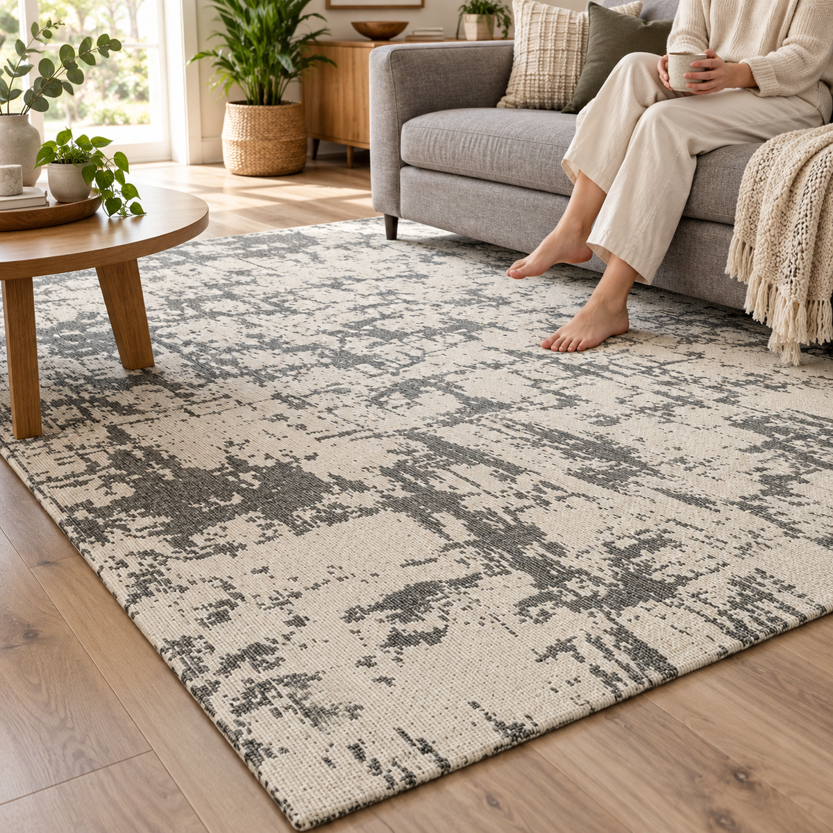 Tapete mesclado Off White com Cinza em sala de estar