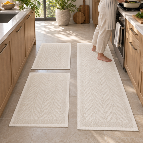 Conjunto Axia de três tapetes artesanais para cozinha na cor Natural
