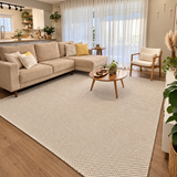 Tapete de sala artesanal 100% algodão na cor Off White com Cinza