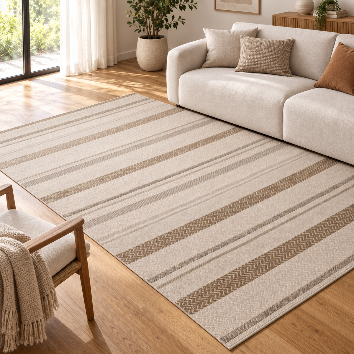 Tapete Chevron Ellegance Bege em ambiente decorado