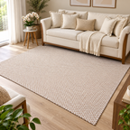 Tapete de sala artesanal 100% algodão na cor Off White com Caramelo