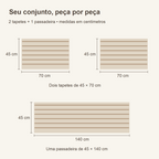 Guia de medidas: dois tapetes de 45 × 70 cm e uma passadeira de 45 × 140 cm
