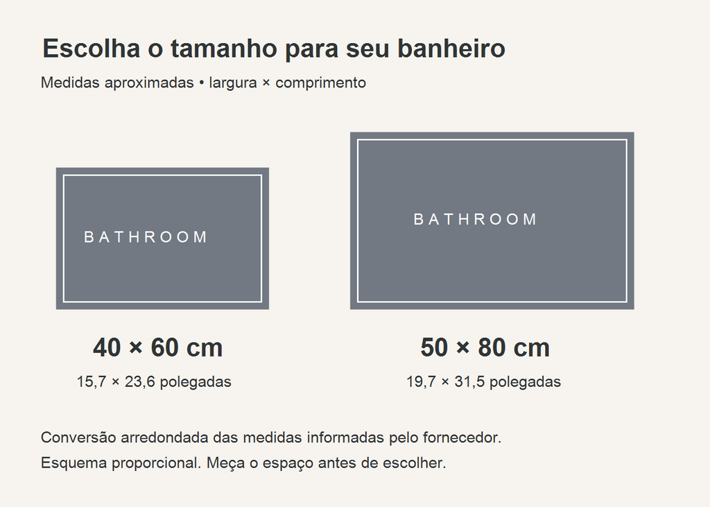 Guia proporcional de tamanhos 40 × 60 cm e 50 × 80 cm