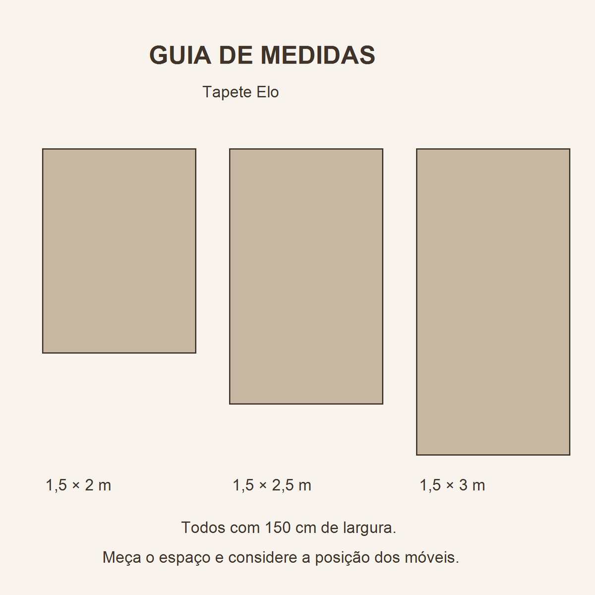 Guia Elo: 1,5 × 2 m; 1,5 × 2,5 m; 1,5 × 3 m
