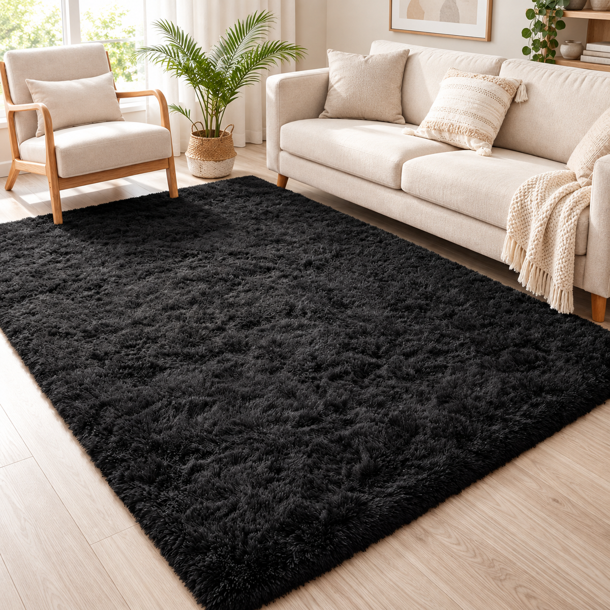Tapete felpudo Preto de 1,5 × 2 m em sala