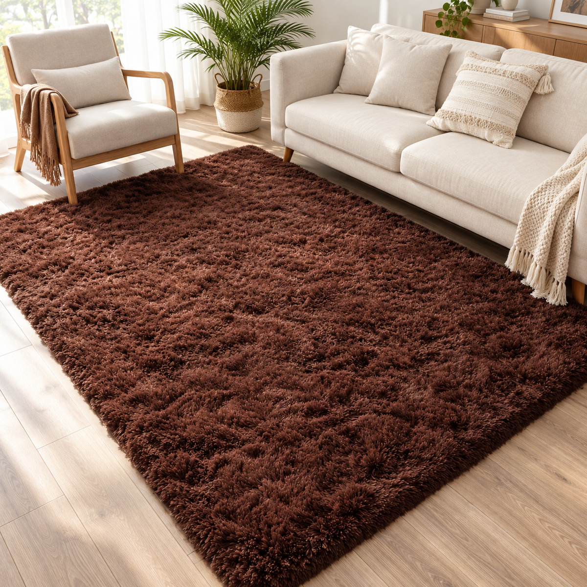 Tapete felpudo Chocolate de 1,5 × 2 m em sala