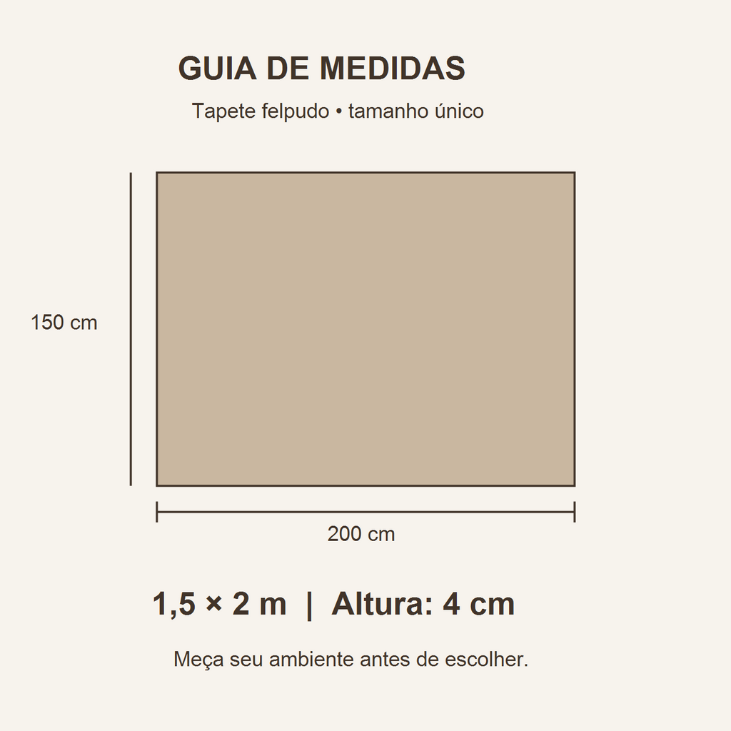 Guia de medidas: 150 × 200 cm e altura de 4 cm